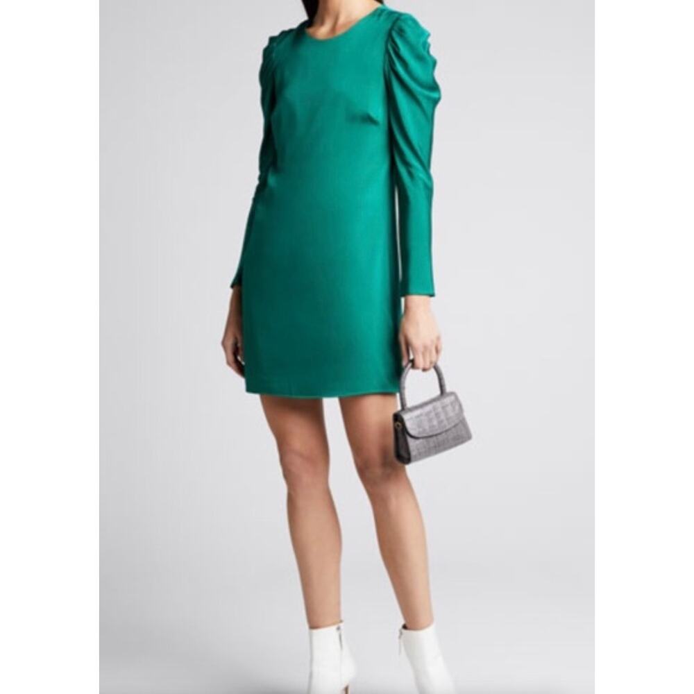 Milly Carina Draped Long Sleeve Stretch Silk Shift Dress Womens 10 Green NWT